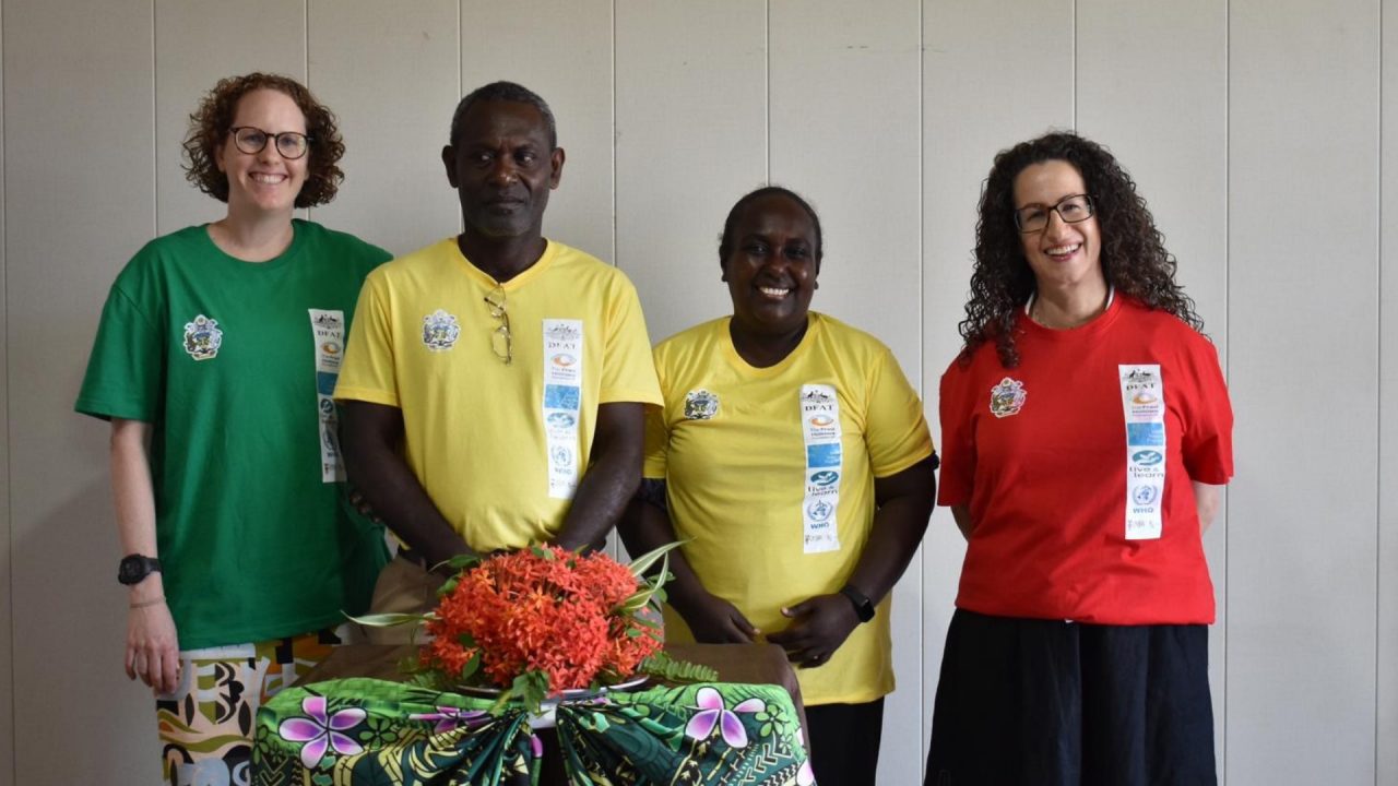 from left - Dr Susanna Lake from the World Scabies Program, Oliver Sokana from the Ministry of Health and Medical Services, Julie Zinihite from the World Scabies Program and Anna Le Masurier.