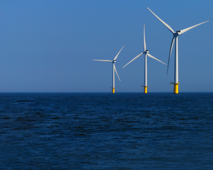 view of windmills of Rampion windfarm off the coast of Brighton, Sussex, UK view of windmills of Rampion windfarm off the coast of Brighton, Sussex, UK