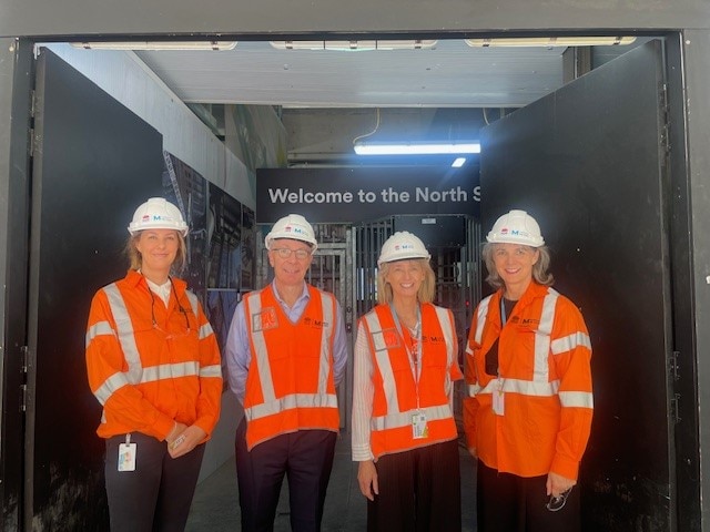 (left to right): Kate ffrench Blake and Michael Silman (Macquarie), with the Macquarie Group Collection’s curatorial advisor Felicity Fenner and Collection Director Helen Burton,  conducting a site visit of the public art gallery, The Art Space, in Macquarie’s new Sydney office.  